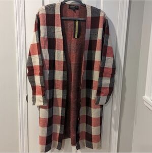 NWT women's open cardigan long plaid red black Joseph A. 1X